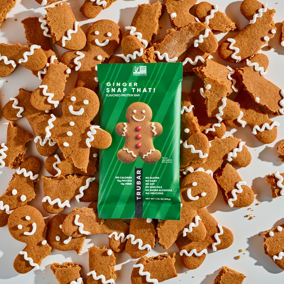 Green Trubar packaging among gingerbread cookies